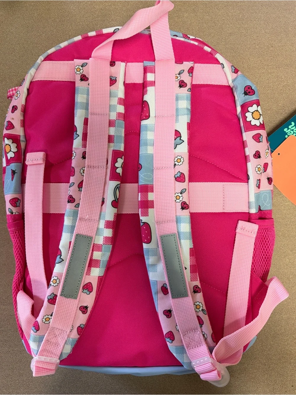 SEQUIN Kids Pink Strawberry Patch Backpack - Cute Floral & Cherry Print